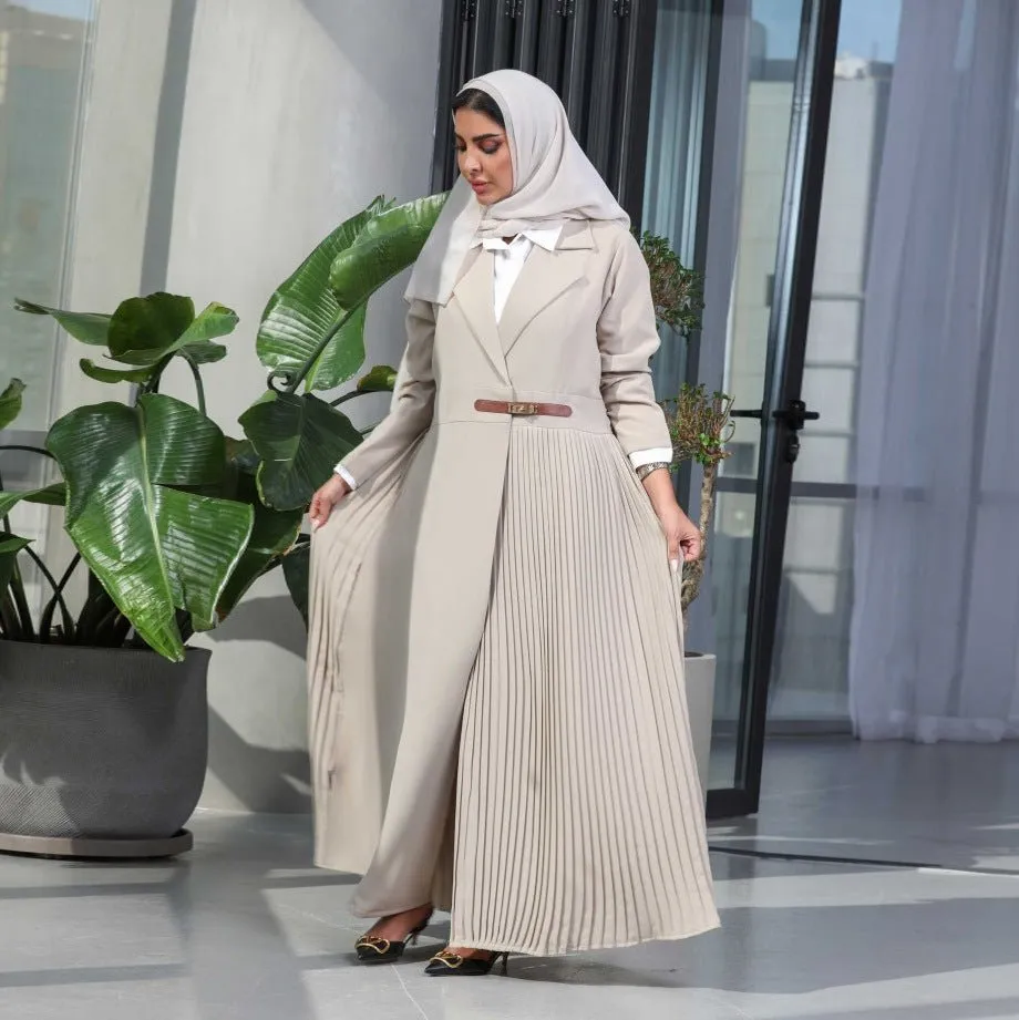 Stylish Leather Buttoned Pleated Abaya (MOA082)