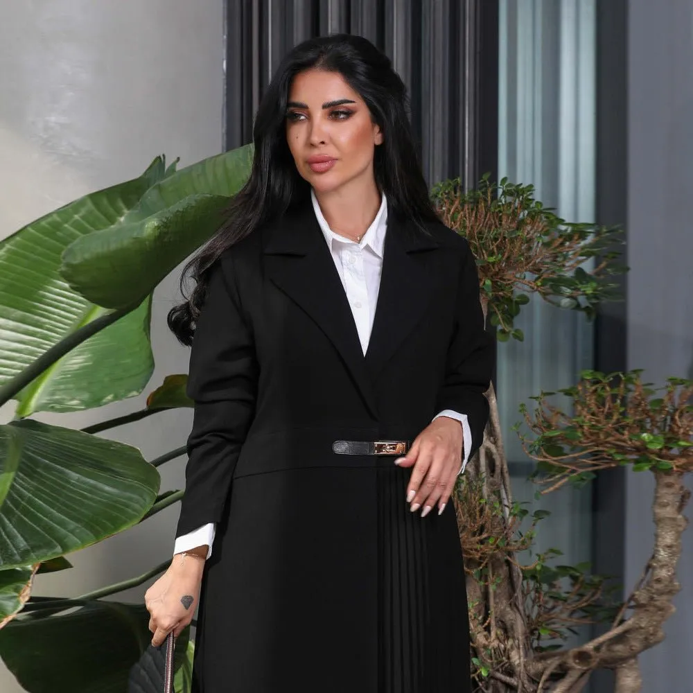 Stylish Leather Buttoned Pleated Abaya (MOA082)