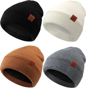 Suhine 4 Pack Beanie Hats for Women Fleece Lined Winter Hats Soft Warm Adults Rib Knit Cuffed Beanies for Winter Unisex