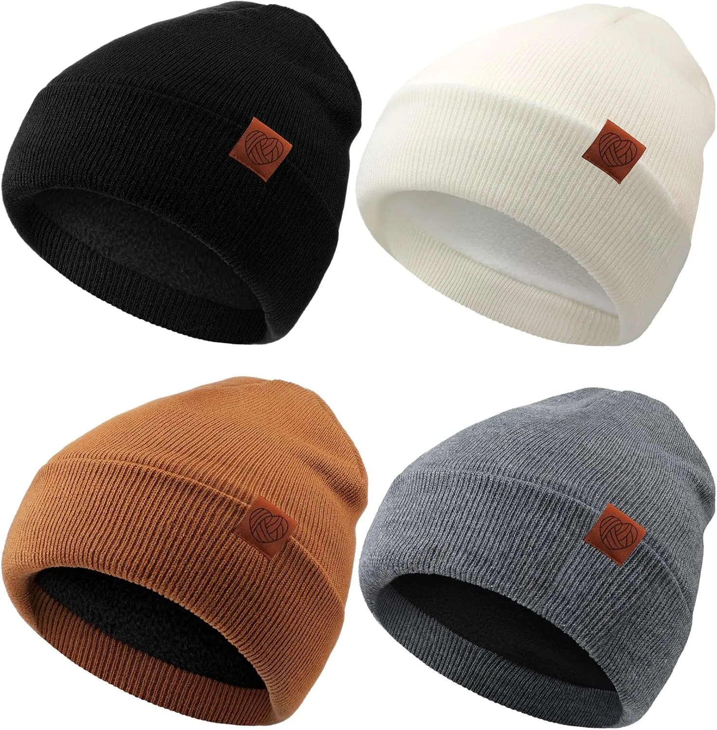 Suhine 4 Pack Beanie Hats for Women Fleece Lined Winter Hats Soft Warm Adults Rib Knit Cuffed Beanies for Winter Unisex