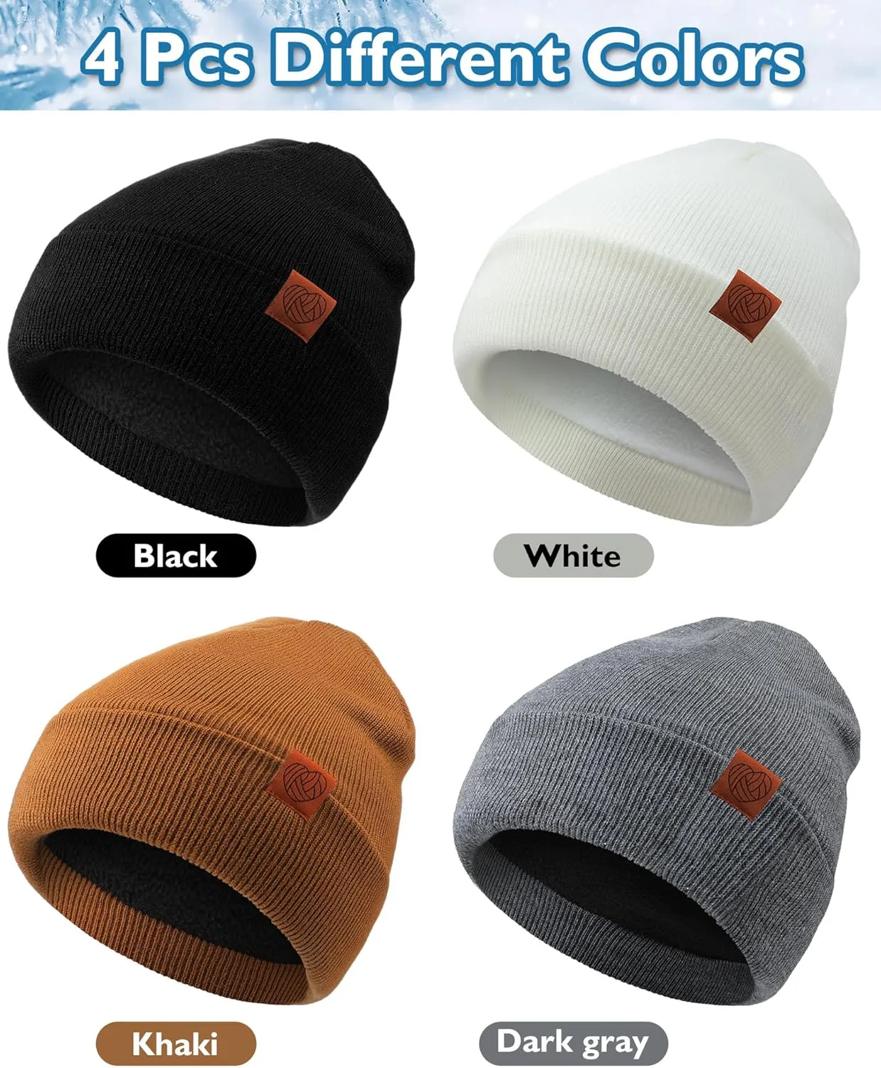Suhine 4 Pack Beanie Hats for Women Fleece Lined Winter Hats Soft Warm Adults Rib Knit Cuffed Beanies for Winter Unisex