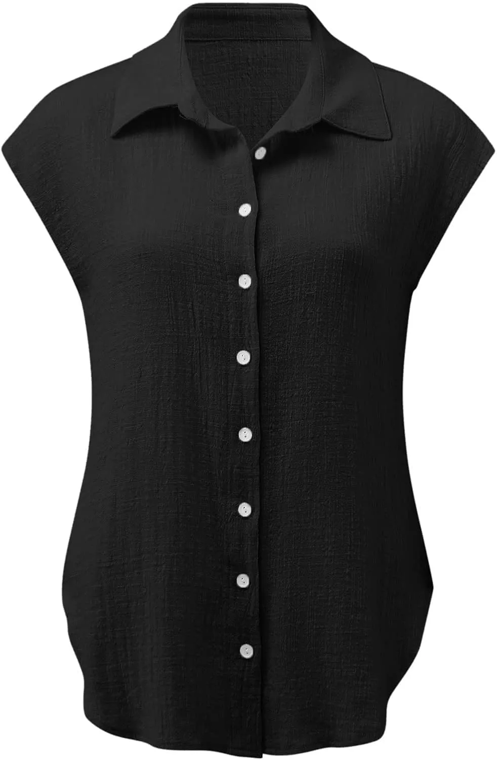 Summer Tops for Women 2024 Trendy Cotton Linen Button Down Shirts Dressy Cap Sleeve Collared Business Casual Blouses