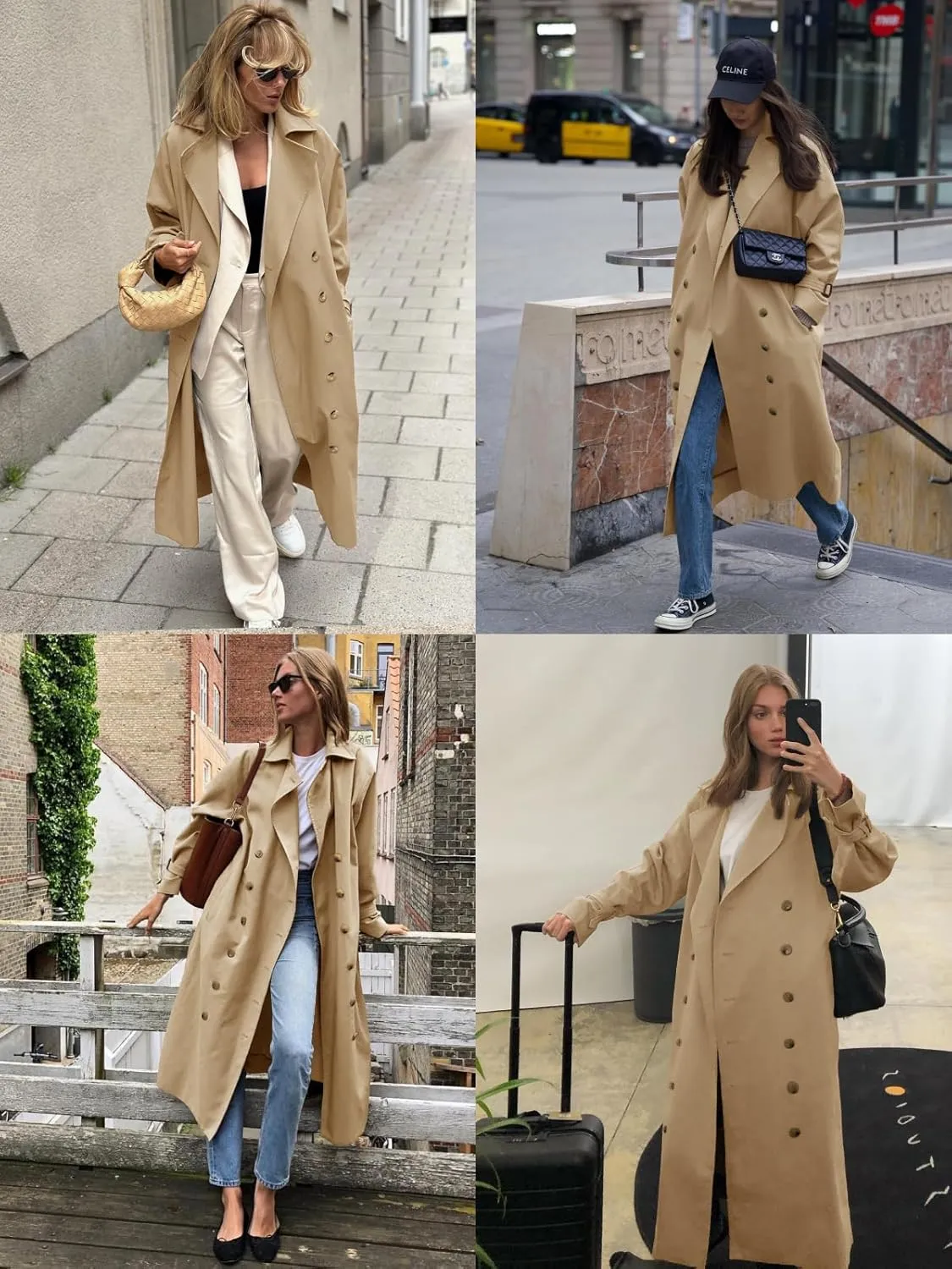Tankaneo Womens Long Trench Coat Oversized Double Breasted Windproof Classic Lapel Casual Fall Overcoat