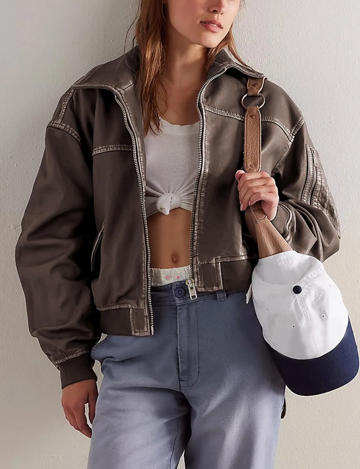Tanming Womens Leather Jacket Fall Fashion Motorcycle Biker Bomber Jacket Zip Up Winter Coat Outerwear