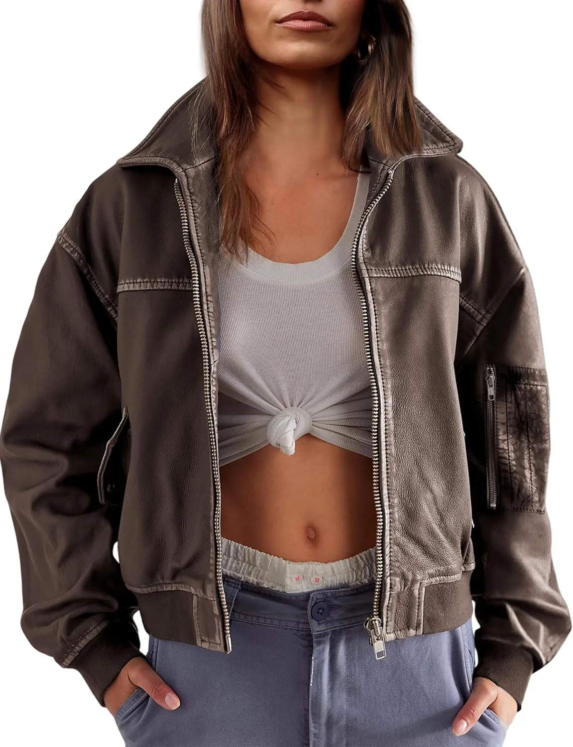 Tanming Womens Leather Jacket Fall Fashion Motorcycle Biker Bomber Jacket Zip Up Winter Coat Outerwear