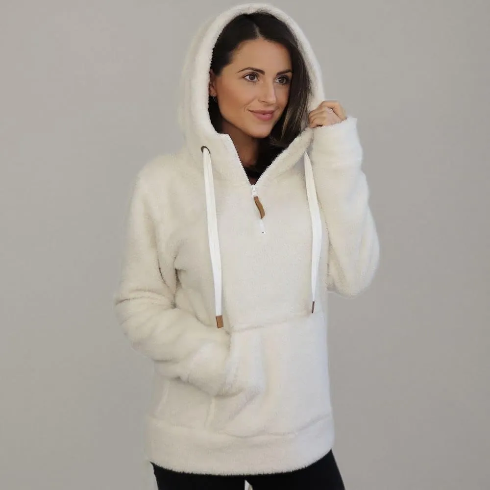 TrailCrest Women's Casual Sherpa Fuzzy Fleece Hoodie 1/4 Zip With Thumb Holes Relaxed Fit