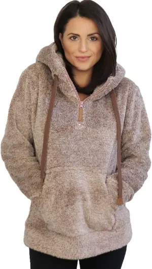TrailCrest Women's Casual Sherpa Fuzzy Fleece Hoodie 1/4 Zip With Thumb Holes Relaxed Fit