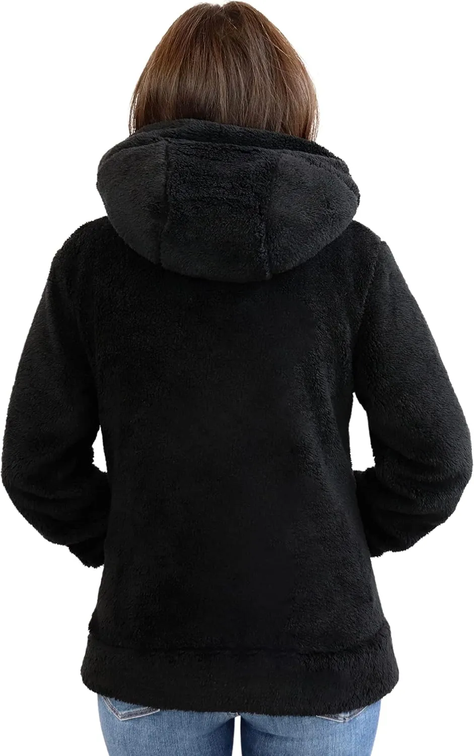 TrailCrest Women's Casual Sherpa Fuzzy Fleece Hoodie 1/4 Zip With Thumb Holes Relaxed Fit