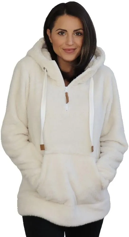 TrailCrest Women's Casual Sherpa Fuzzy Fleece Hoodie 1/4 Zip With Thumb Holes Relaxed Fit
