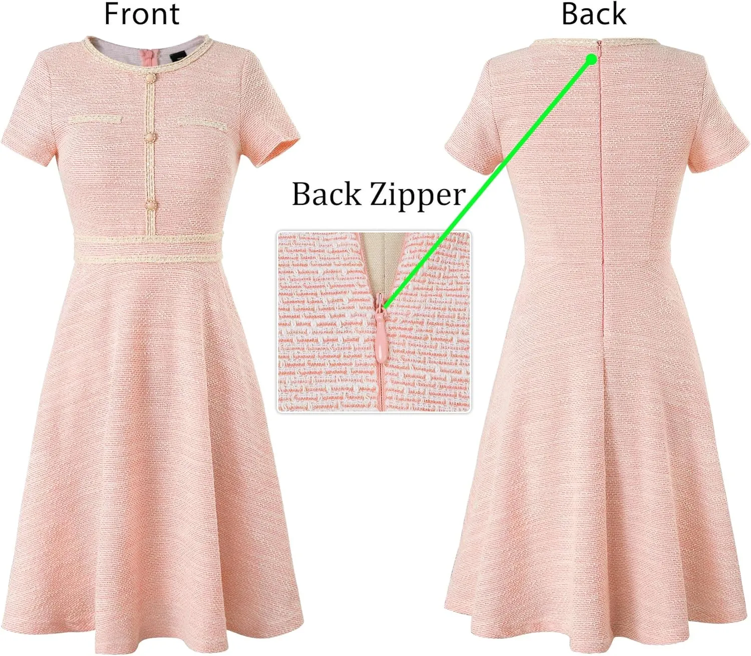 VFSHOW Womens Button Pockets Slim Wear to Work Office Business Party Patchwork A-Line Dress