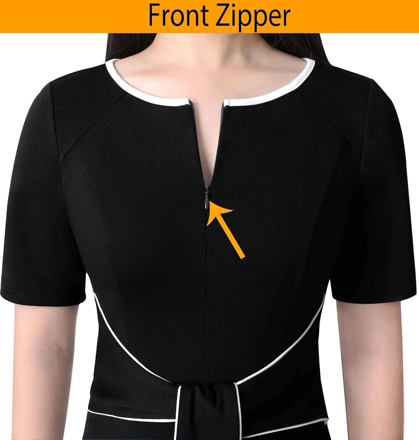 VFSHOW Womens Front Zipper Tie Waist Bow Belted Slim Wear to Work Business Office Bodycon Pencil Dress