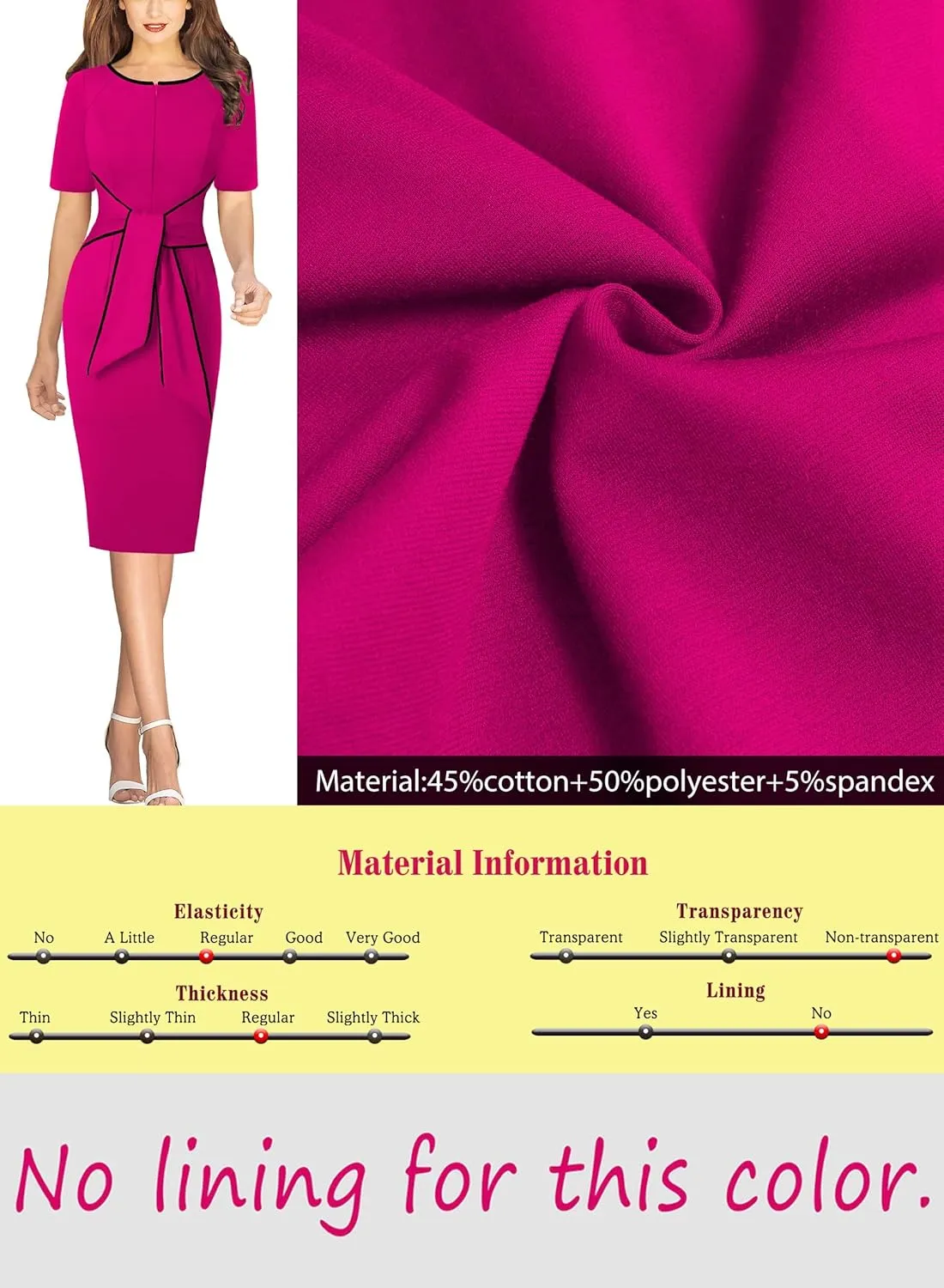 VFSHOW Womens Front Zipper Tie Waist Bow Belted Slim Wear to Work Business Office Bodycon Pencil Dress