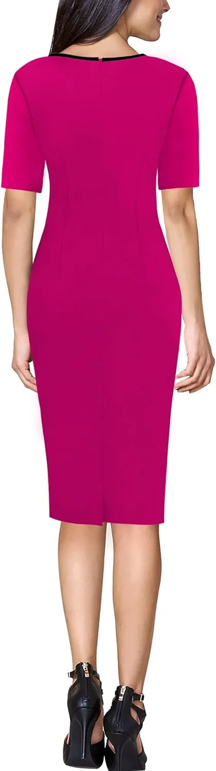 VFSHOW Womens Front Zipper Tie Waist Bow Belted Slim Wear to Work Business Office Bodycon Pencil Dress