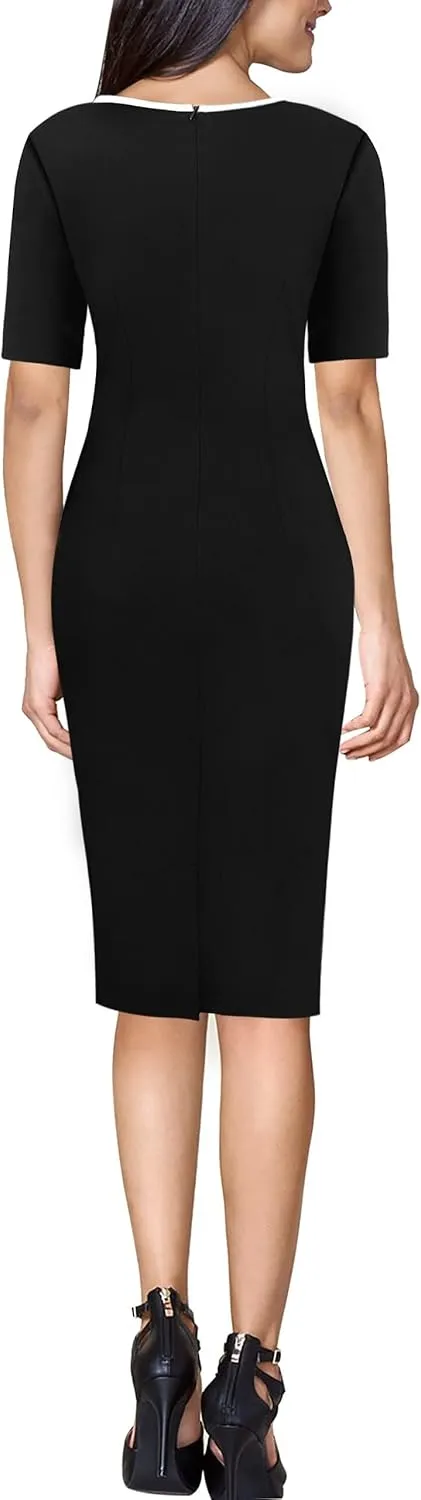 VFSHOW Womens Front Zipper Tie Waist Bow Belted Slim Wear to Work Business Office Bodycon Pencil Dress