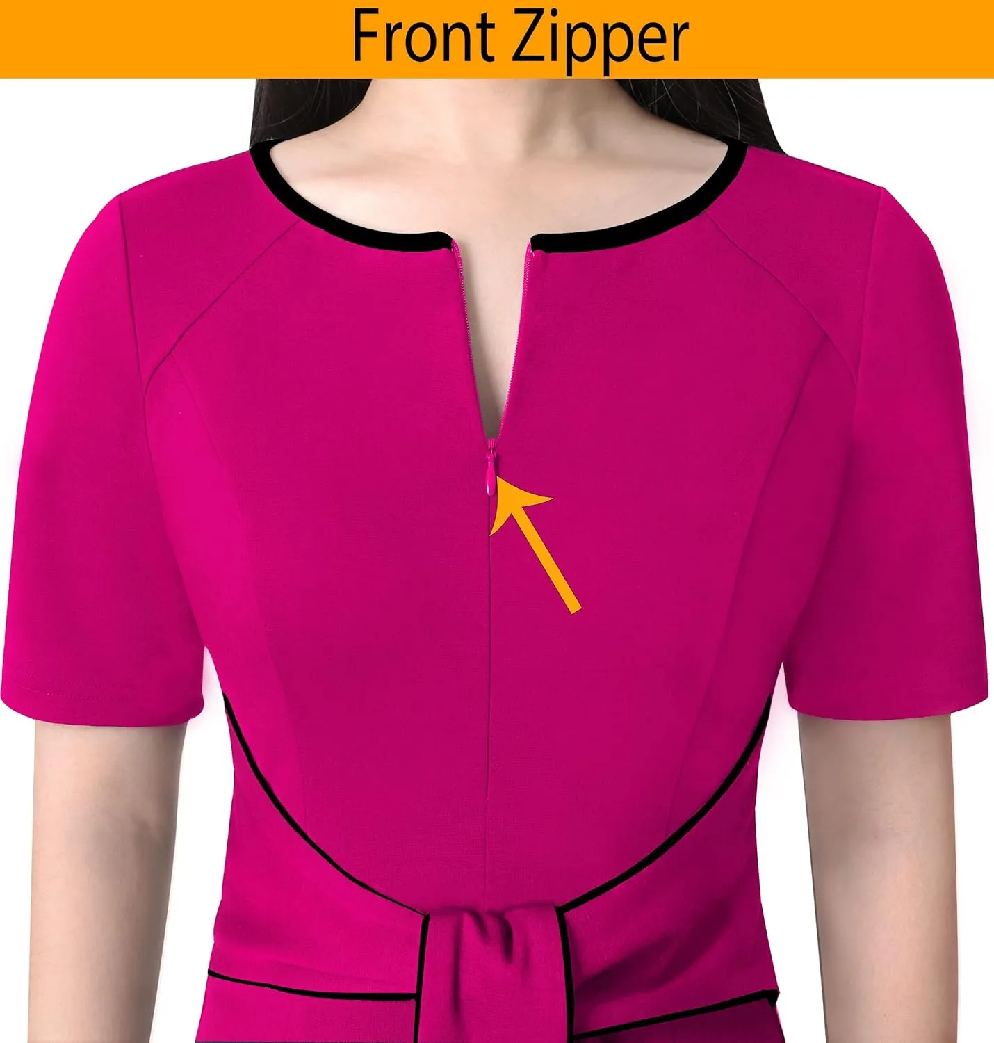 VFSHOW Womens Front Zipper Tie Waist Bow Belted Slim Wear to Work Business Office Bodycon Pencil Dress
