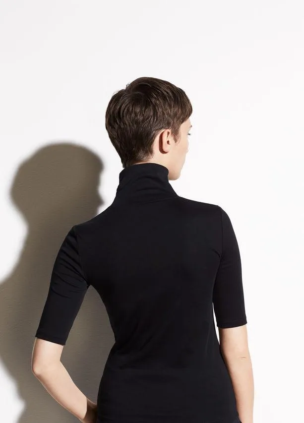VINCE - Elbow Sleeve Half-Zip Tee in Black