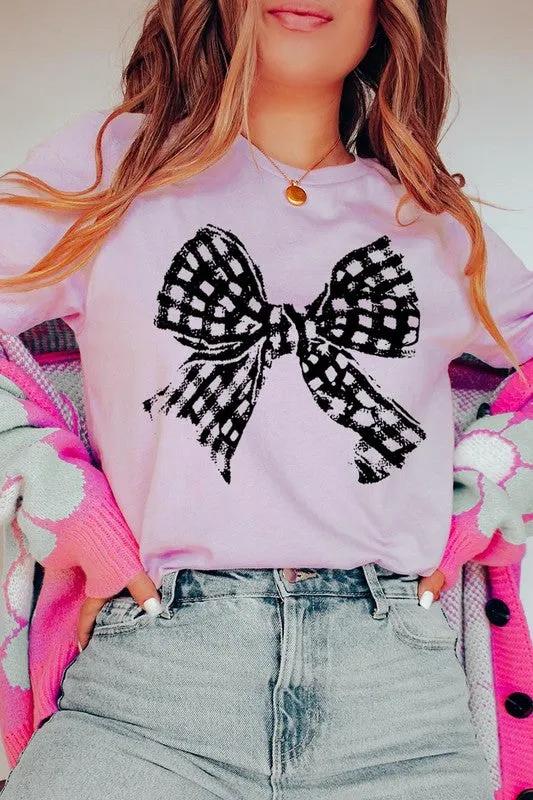 Vintage Checkered Bow Graphic T Shirt