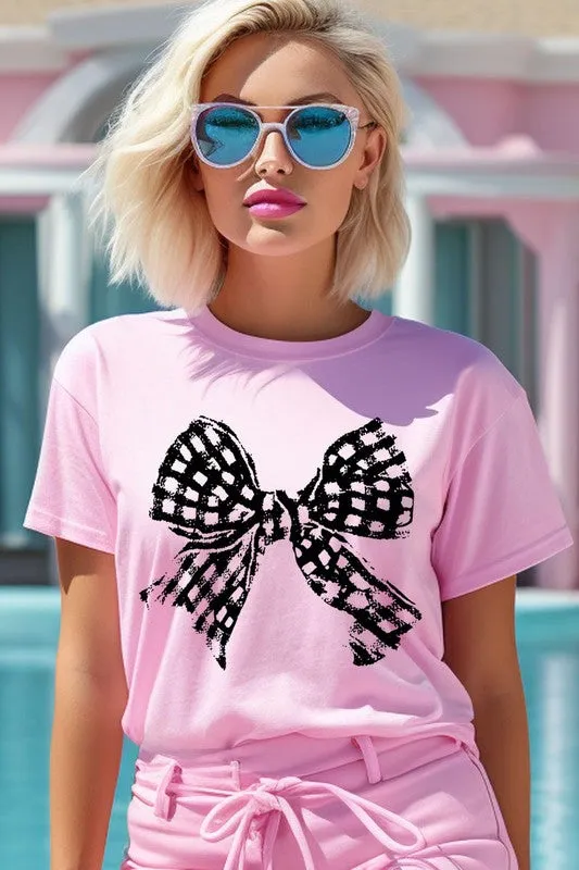 Vintage Checkered Bow Graphic T Shirt