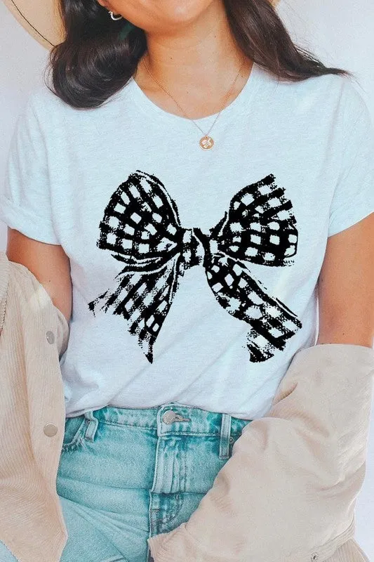 Vintage Checkered Bow Graphic T Shirt