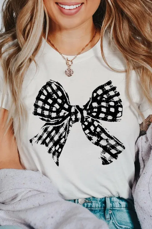 Vintage Checkered Bow Graphic T Shirt