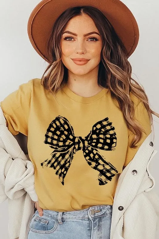Vintage Checkered Bow Graphic T Shirt