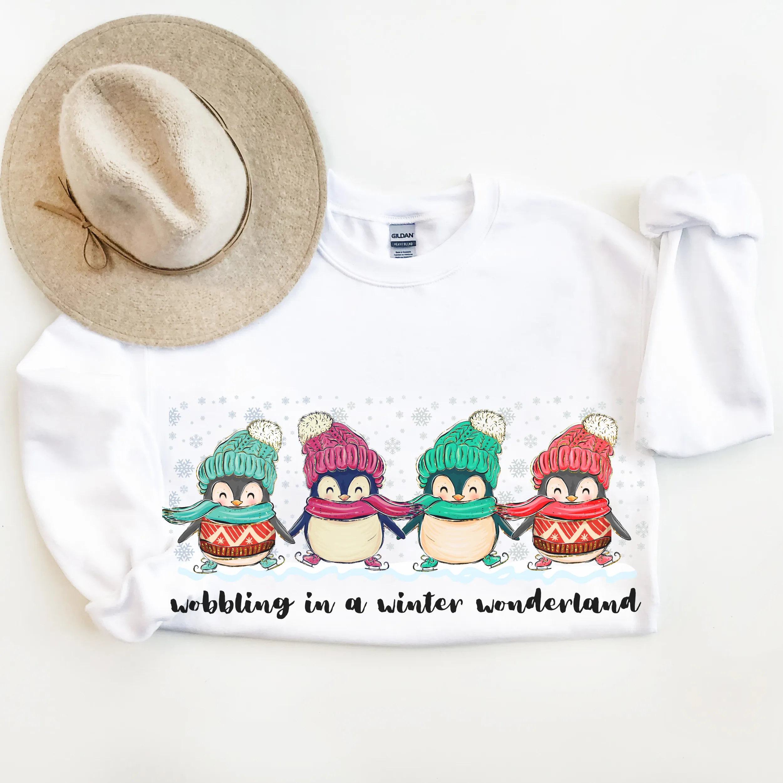 Waddling In A Winter Wonderland Cute Penguins Unisex-Size Winter Crewneck Sweatshirt Winter Pullover Winter Hand Drawn Penguins Gift