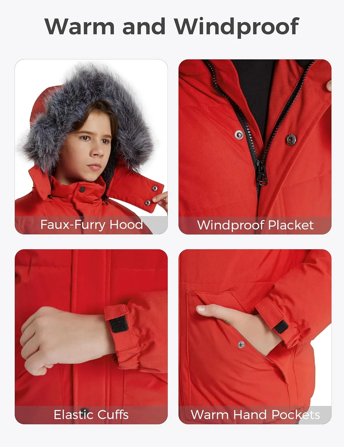 wantdo Boys' Winter Coat Waterproof Puffer Coat Warm Fleece Jacket