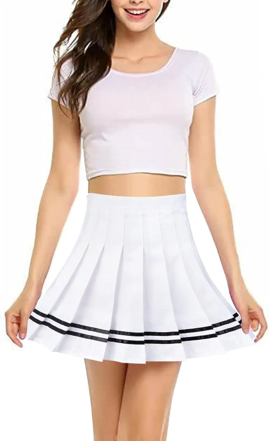 Women Girls High Waist Pleated Mini Skirt with Lining Shorts