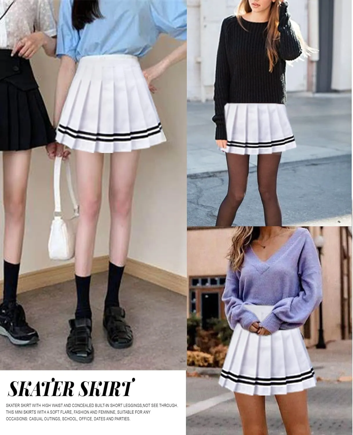 Women Girls High Waist Pleated Mini Skirt with Lining Shorts