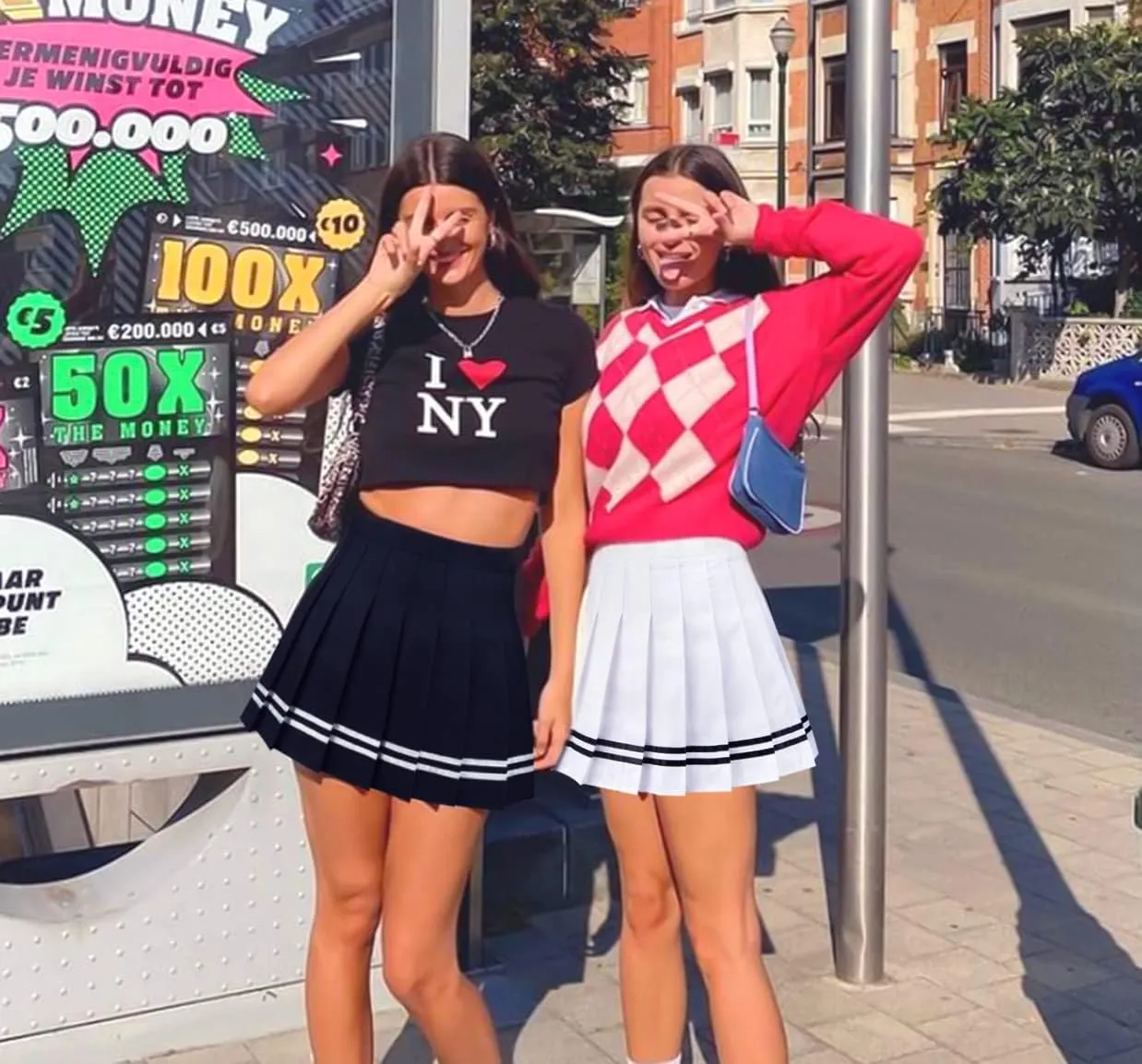 Women Girls High Waist Pleated Mini Skirt with Lining Shorts
