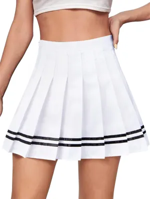 Women Girls High Waist Pleated Mini Skirt with Lining Shorts