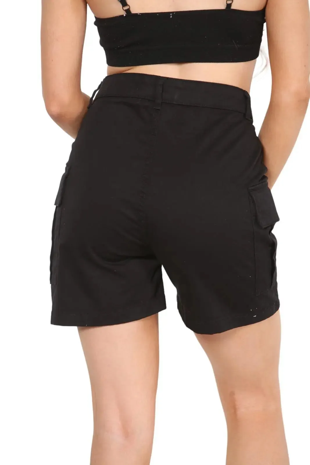 Women High Rise Long Slim Cargo Shorts