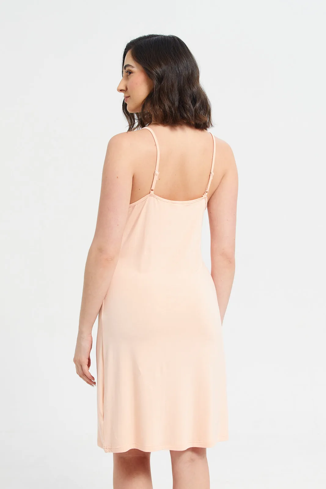 Women Orange Basic Chemise With Lace
