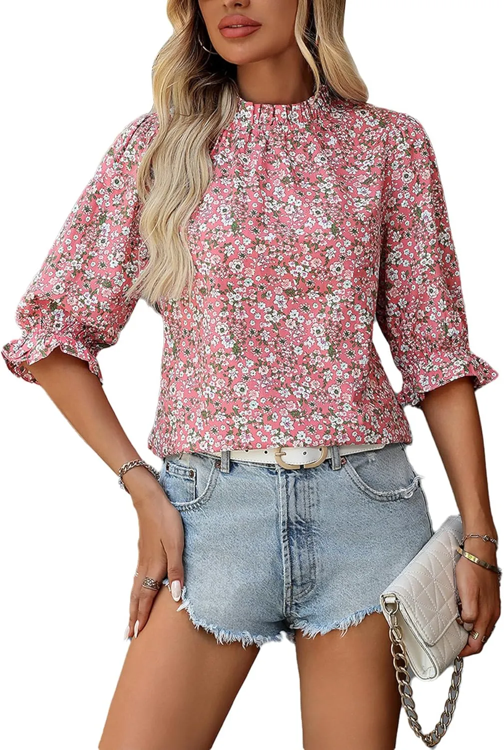 Women's Floral Blouses Dressy Casual Summer Boho Tops Trendy Business Casual Outfits Shirts