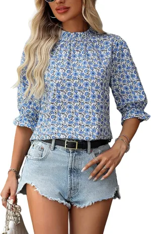 Women's Floral Blouses Dressy Casual Summer Boho Tops Trendy Business Casual Outfits Shirts