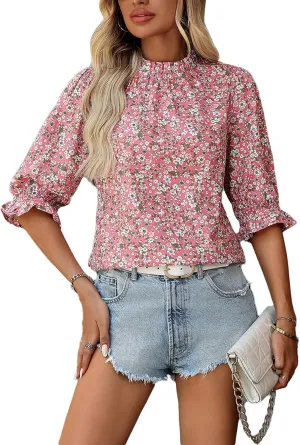 Women's Floral Blouses Dressy Casual Summer Boho Tops Trendy Business Casual Outfits Shirts