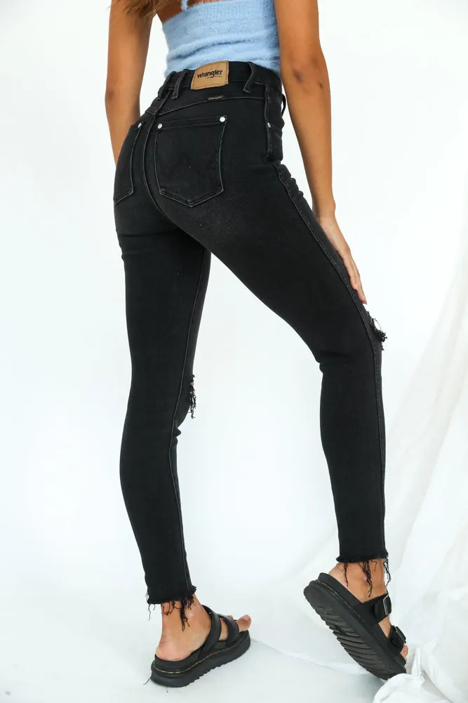 WRANGLER Hi Pins Cropped Skinny Jeans Backbite Black